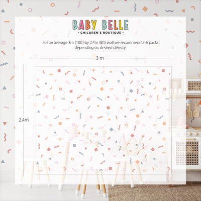 Pastel Doodle Wall Stickers, Kids Bedroom Pattern, Geometric Shape Decals, Nursery Decor, Removable Wall Decals, Polka Dot Decals