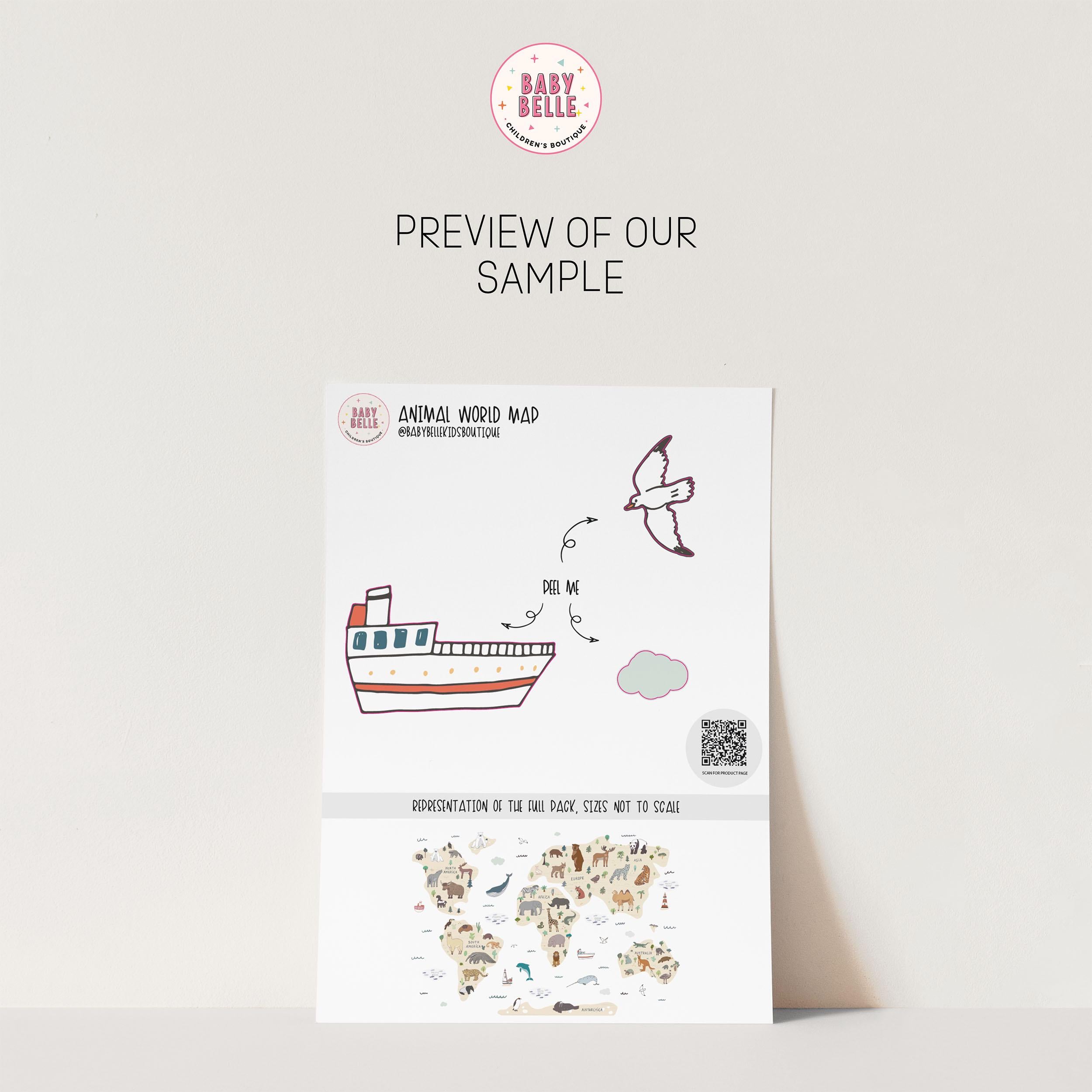 World Map Wall Decals, Animals Globe Kids Room Wall Stickers, Sea Nursery Theme, Playroom, Bedroom Decor, Peel & Stick Decals, Lion Elephant