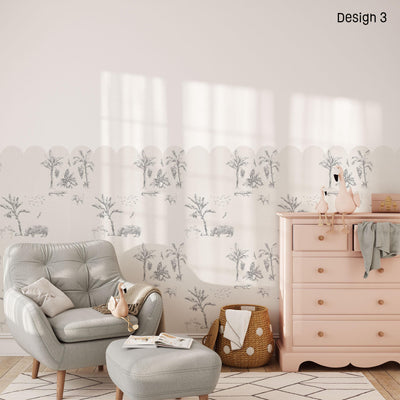 Safari Wall Panel, Half Wall Nursery Stickers, Nursery Decor, Removable Art, Polka Dot Decals, Peel & Stick, Lion, Giraffe, Elephant