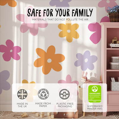 Vibrant Flower Wall Decals, Flower Nursery Stickers, Nursery Decor, Removable Wall Art, Polka Dot Decals, Peel & Stick