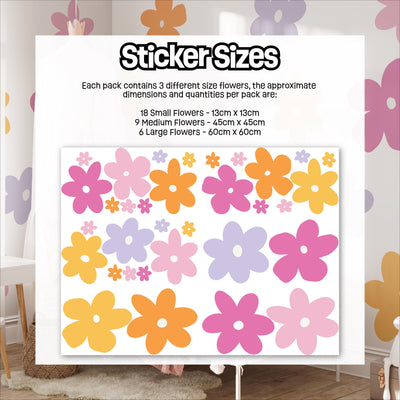 Vibrant Flower Wall Decals, Flower Nursery Stickers, Nursery Decor, Removable Wall Art, Polka Dot Decals, Peel & Stick