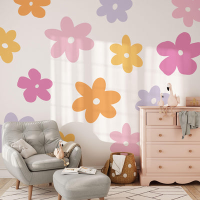 Vibrant Flower Wall Decals, Flower Nursery Stickers, Nursery Decor, Removable Wall Art, Polka Dot Decals, Peel & Stick