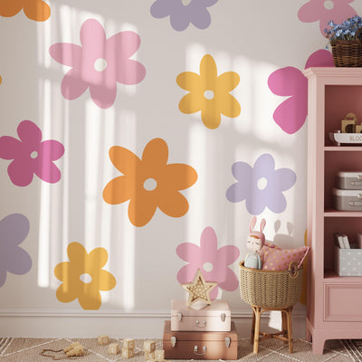 Vibrant Flower Wall Decals, Flower Nursery Stickers, Nursery Decor, Removable Wall Art, Polka Dot Decals, Peel & Stick