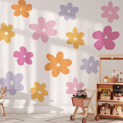 Vibrant Flower Wall Decals, Flower Nursery Stickers, Nursery Decor, Removable Wall Art, Polka Dot Decals, Peel & Stick