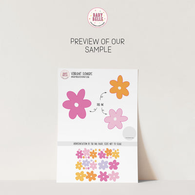 Vibrant Flower Wall Decals, Flower Nursery Stickers, Nursery Decor, Removable Wall Art, Polka Dot Decals, Peel & Stick