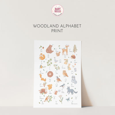 Woodland Watercolour Alphabet Nursery Print: A-Z Bears, Deer & Wildlife Wall Art