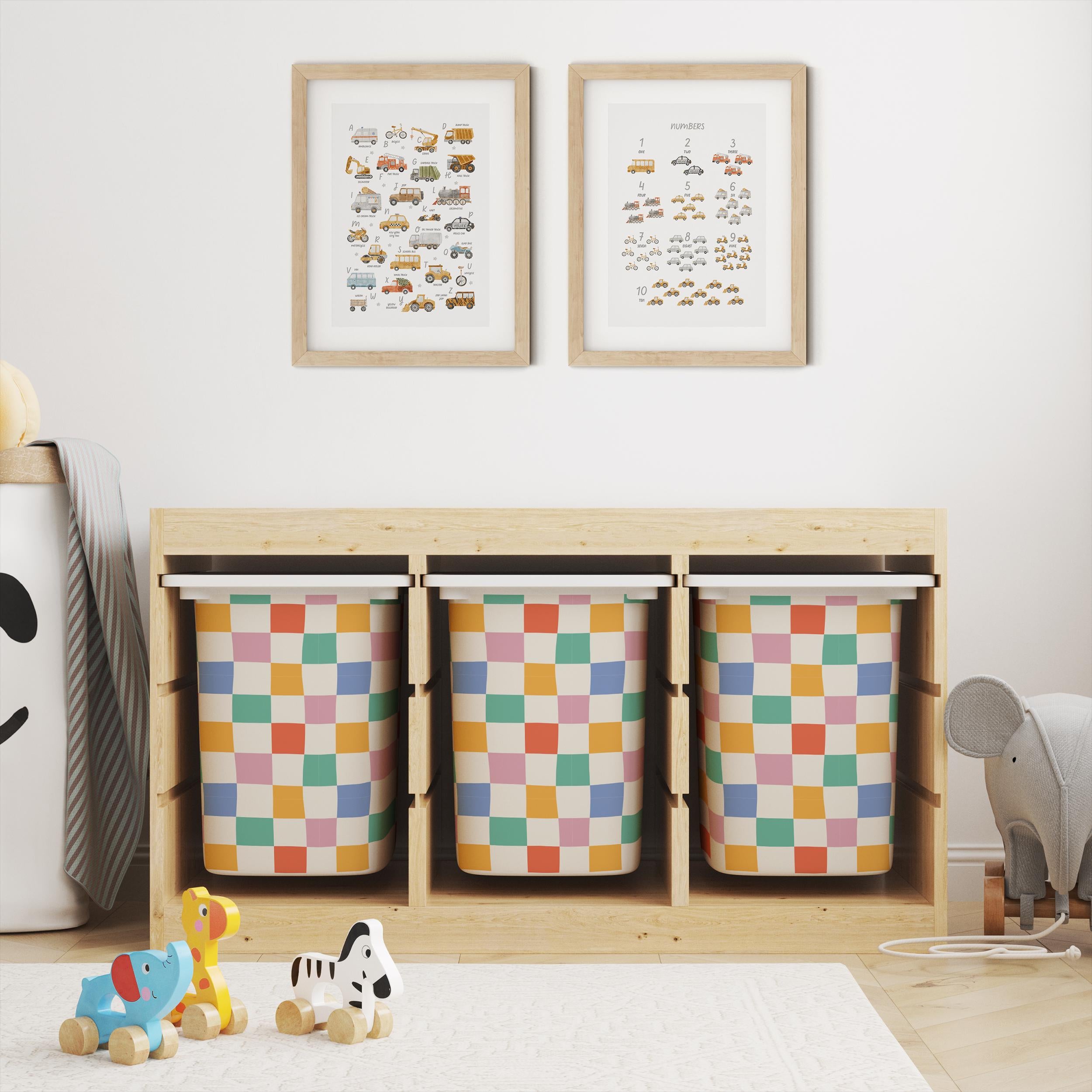 IKEA Trofast Checkered Drawer Stickers Multicoloured | Removable Playroom Organisation Labels | Scandi Kids Decor