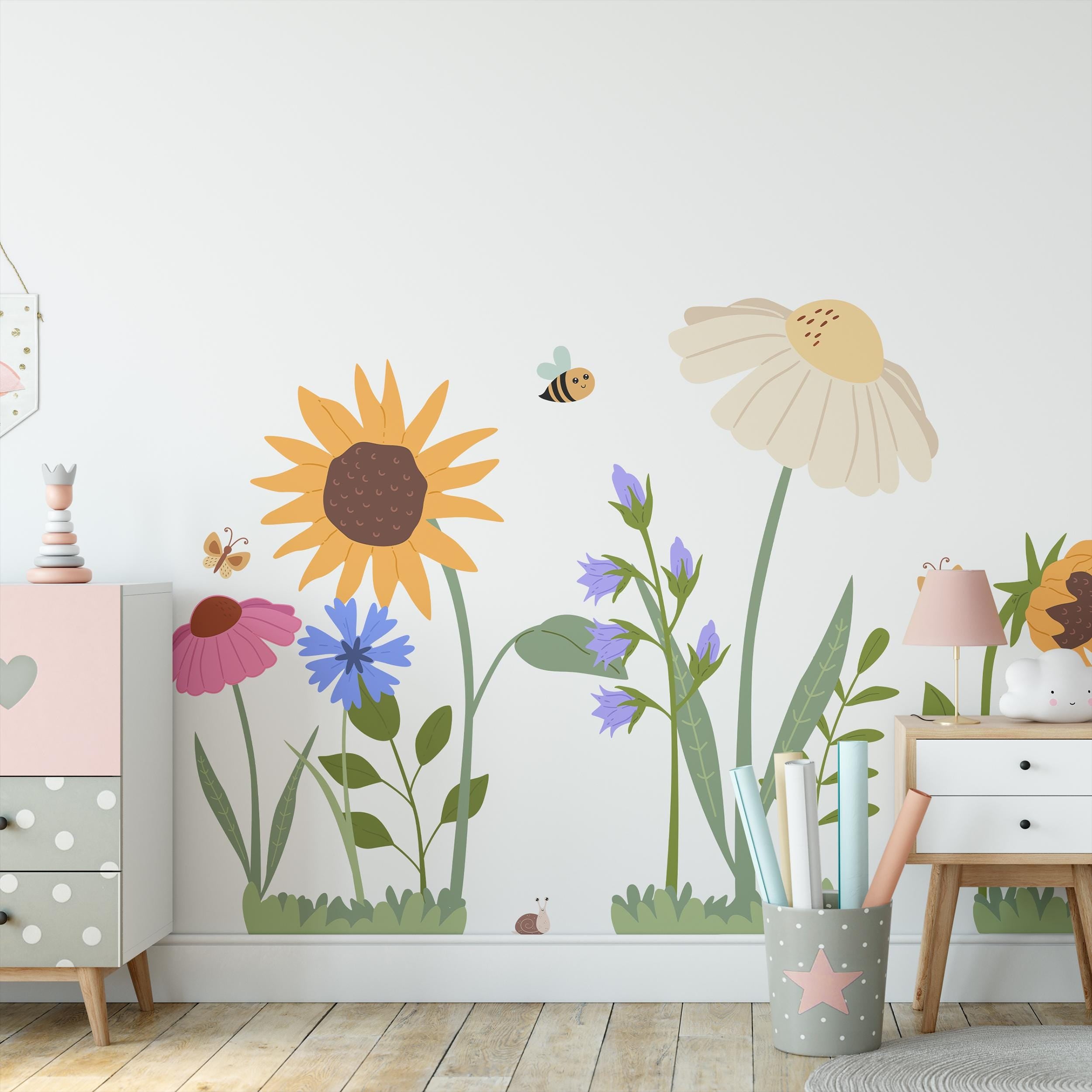 Large Flower Wall Decals: Paper Removable Wild Flower Baby, Kids Nursery Stickers