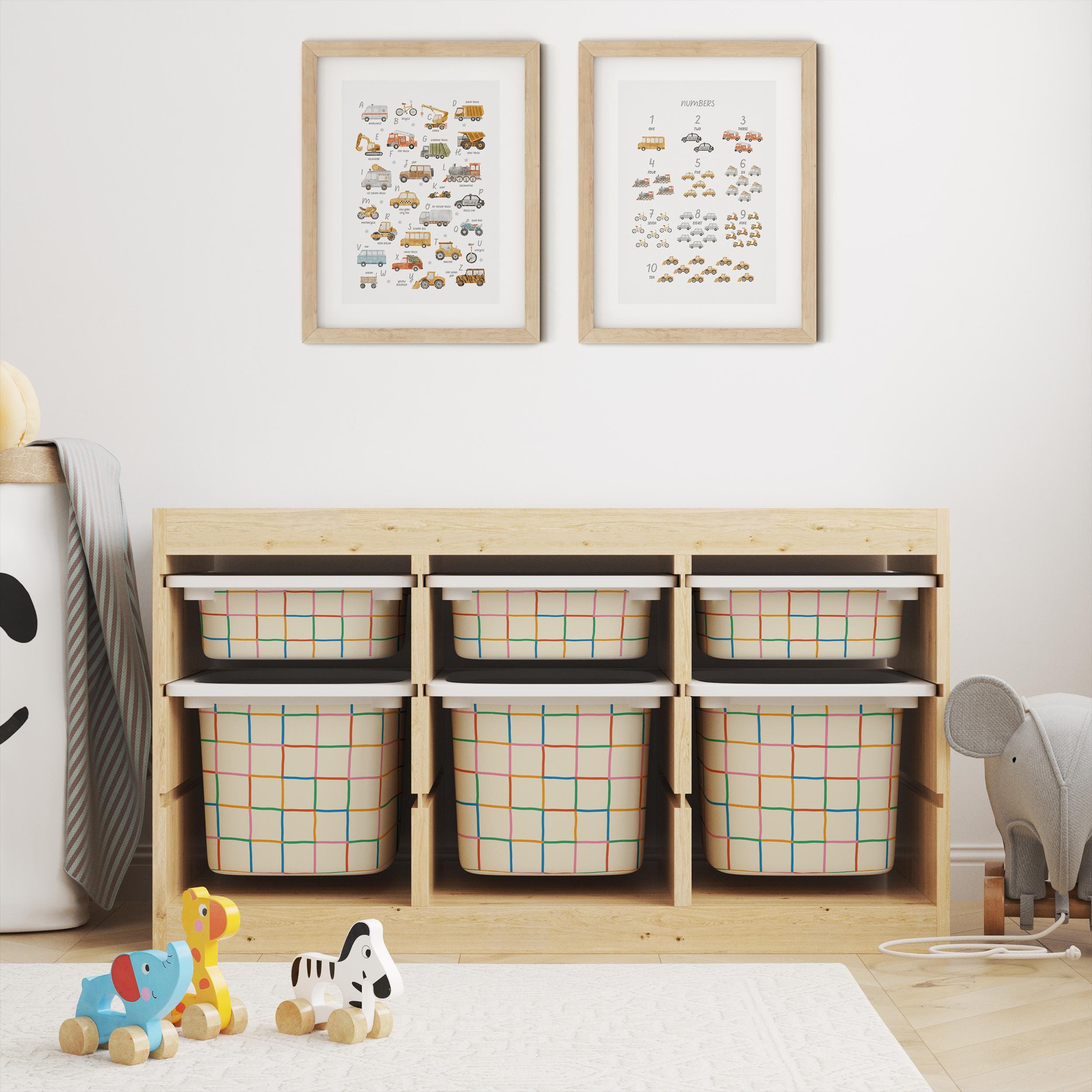 IKEA Trofast Coloured Check Box Stickers Multicoloured | Removable Playroom Organisation Labels | Scandi Kids Decor