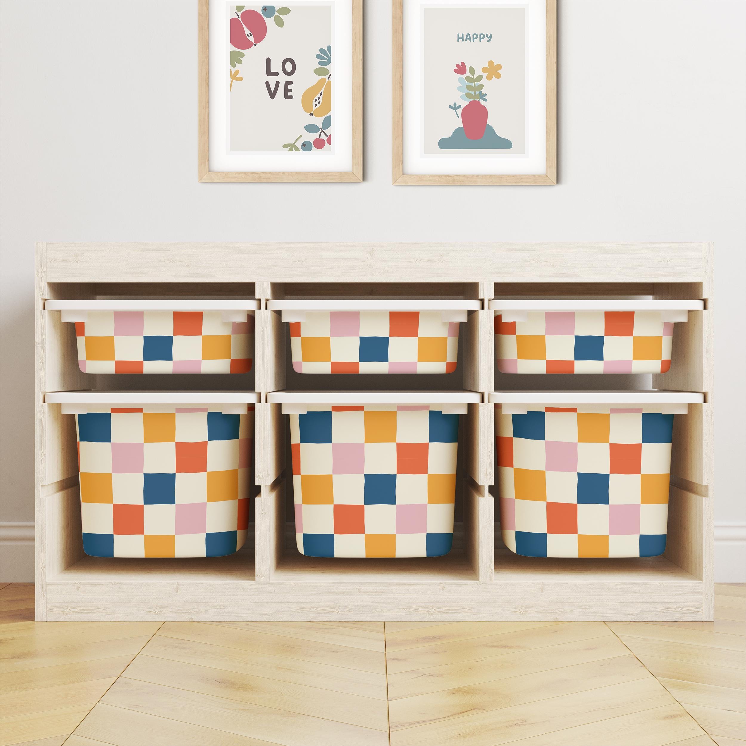 IKEA Trofast Box Checkered Stickers Multicoloured | Removable Playroom Organisation Labels | Scandi Kids Decor