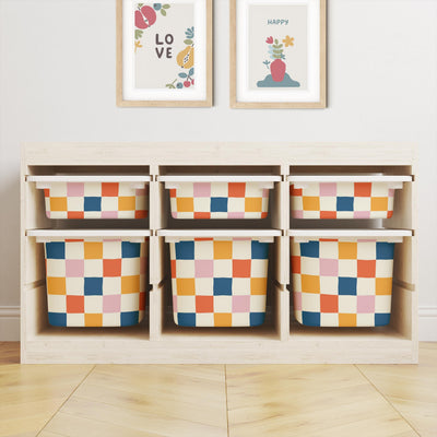 IKEA Trofast Box Checkered Stickers Multicoloured | Removable Playroom Organisation Labels | Scandi Kids Decor