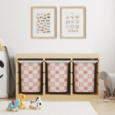 IKEA Trofast Box Pink Check & Stars Stickers Removable Playroom Organisation Labels Scandi Kids Decor