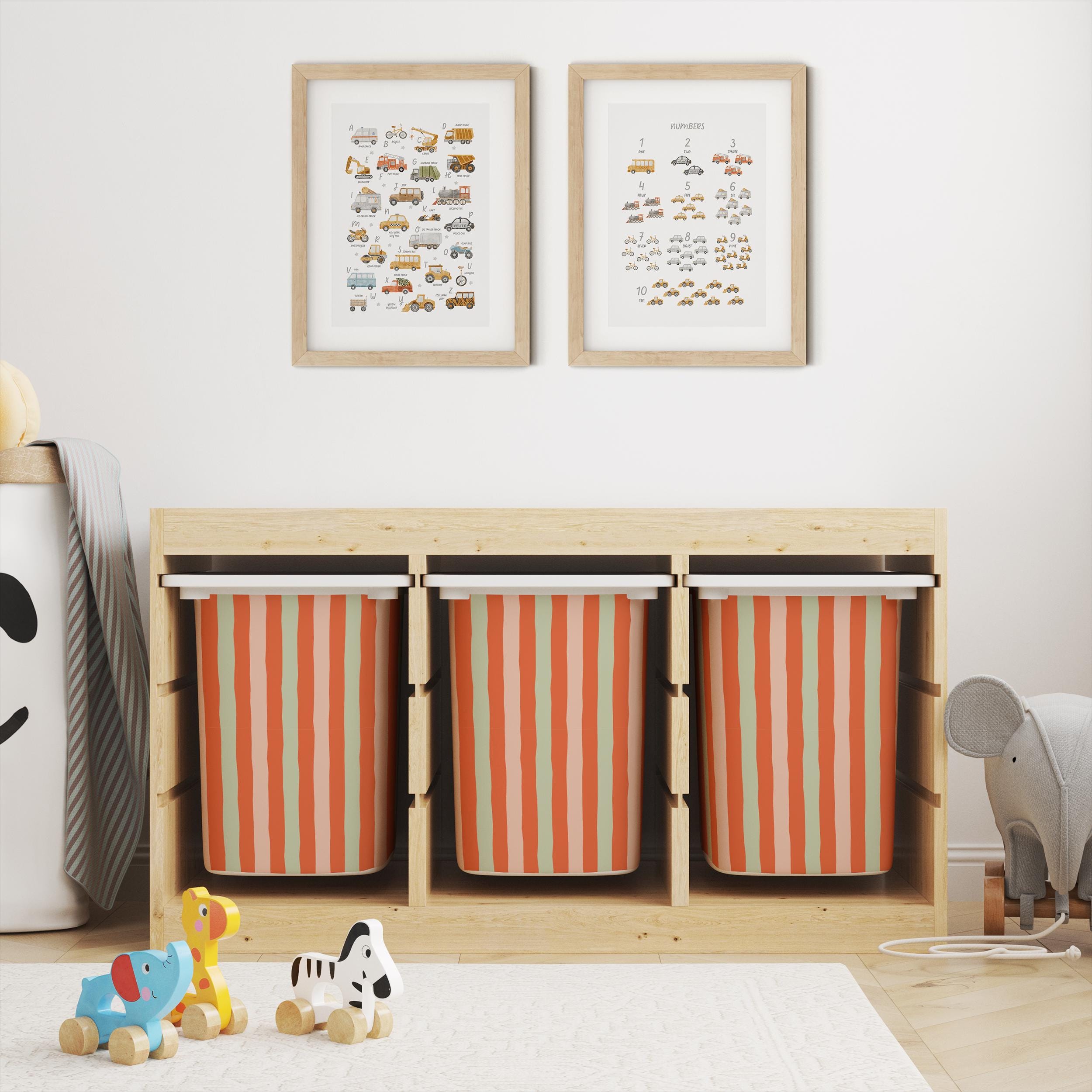 IKEA Trofast Box Red & Pink Stripes Stickers Removable Playroom Organisation Labels Scandi Kids Decor