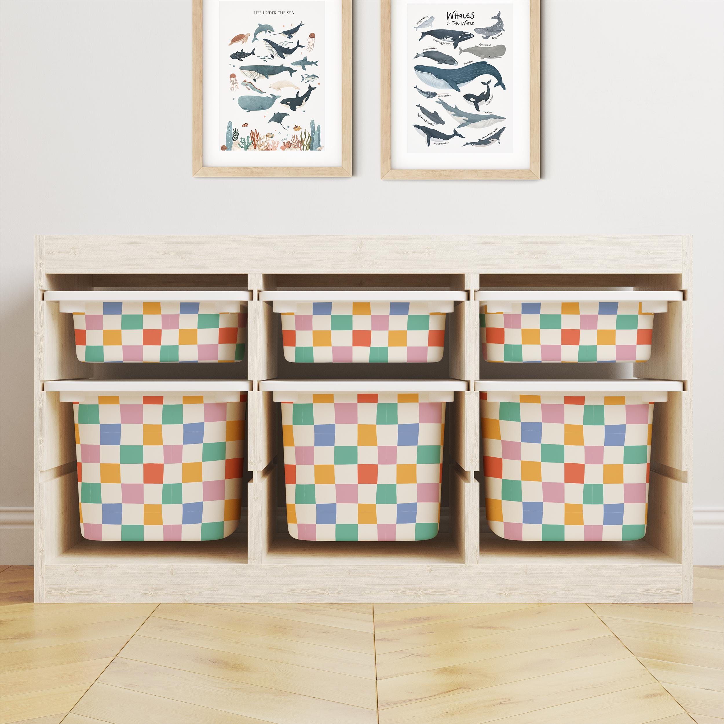 IKEA Trofast Checkered Drawer Stickers Multicoloured | Removable Playroom Organisation Labels | Scandi Kids Decor