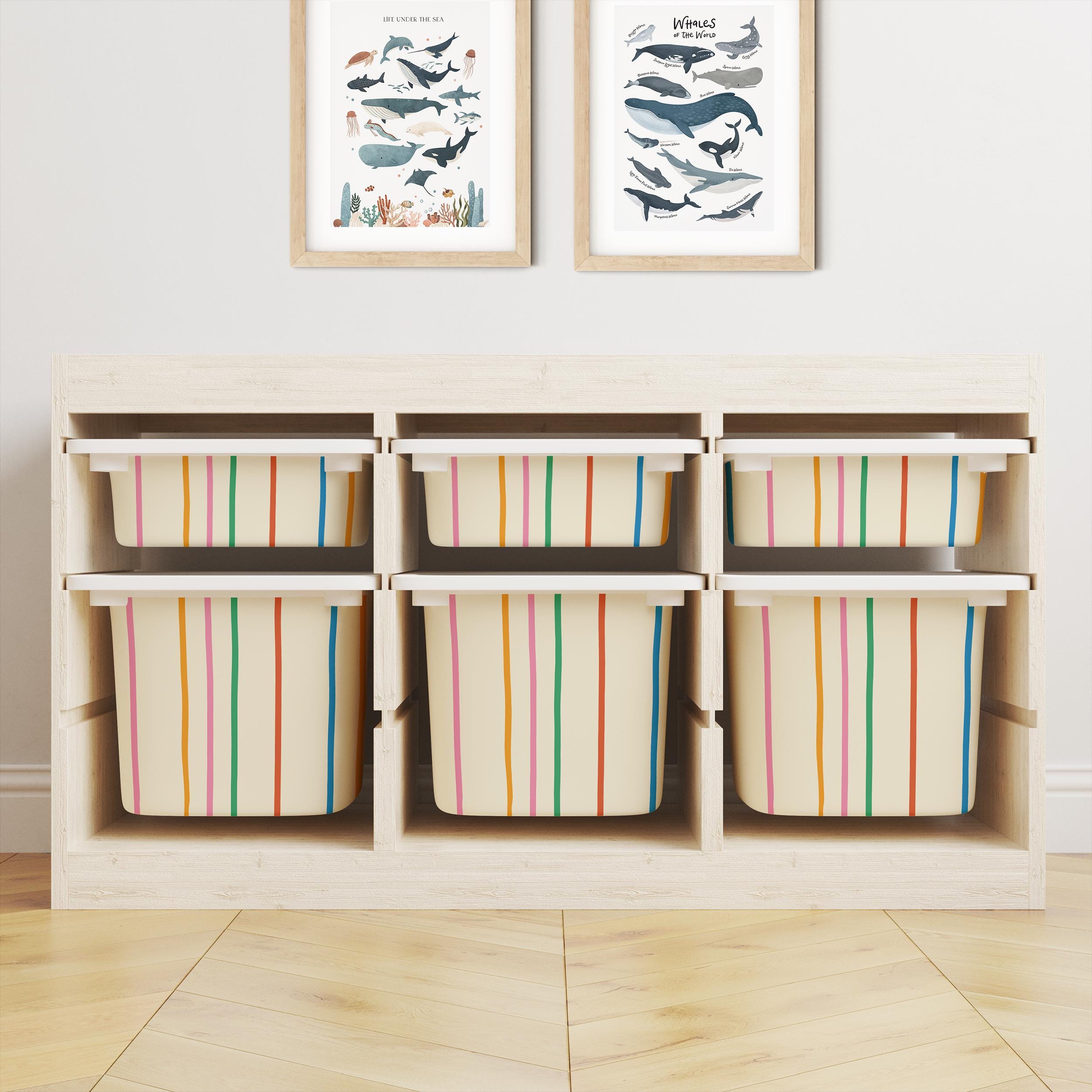 IKEA Trofast Coloured Lines Box Stickers Multicoloured | Removable Playroom Organisation Labels | Scandi Kids Decor