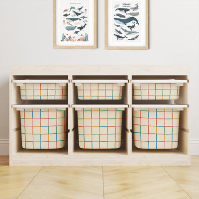 IKEA Trofast Coloured Check Box Stickers Multicoloured | Removable Playroom Organisation Labels | Scandi Kids Decor
