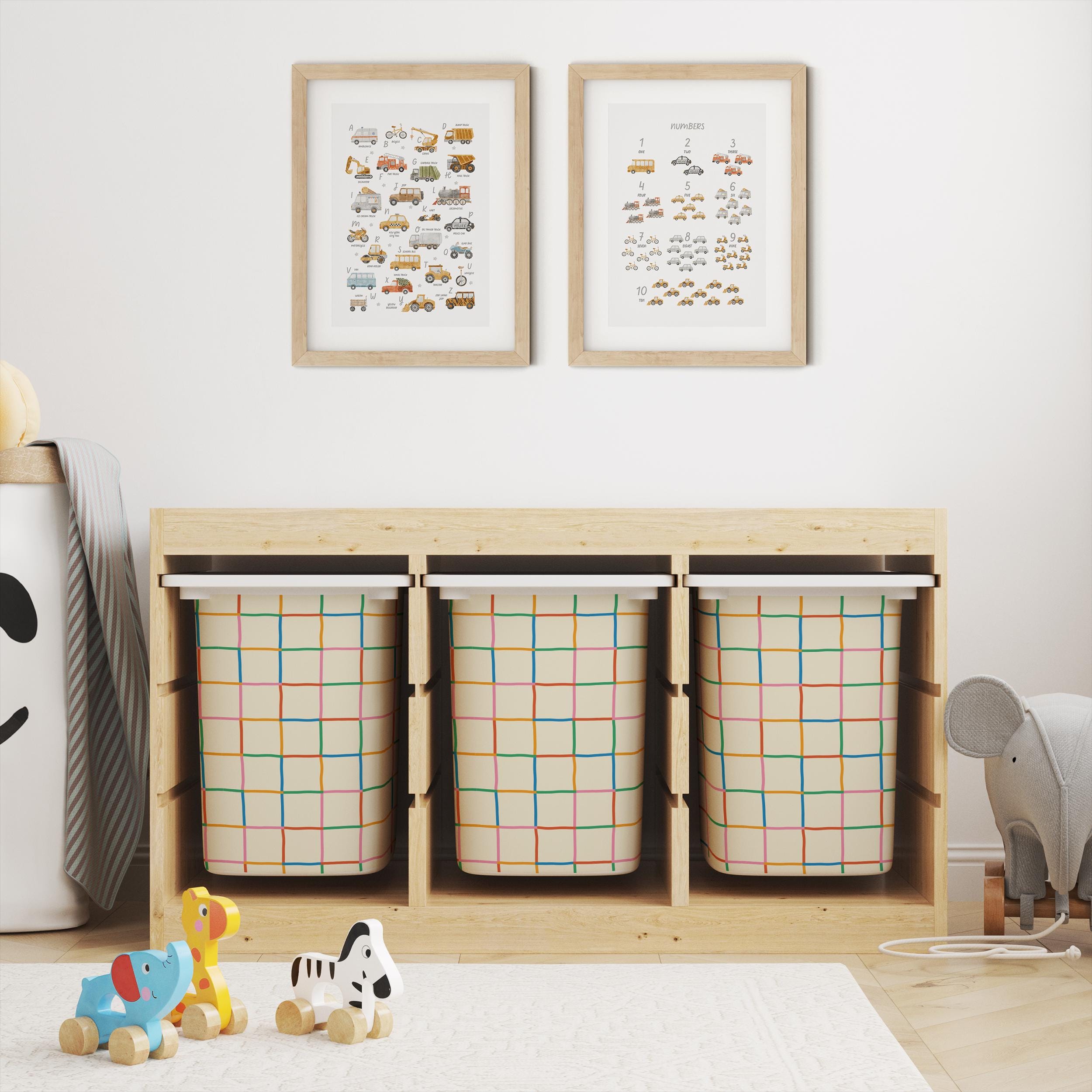 IKEA Trofast Coloured Check Box Stickers Multicoloured | Removable Playroom Organisation Labels | Scandi Kids Decor