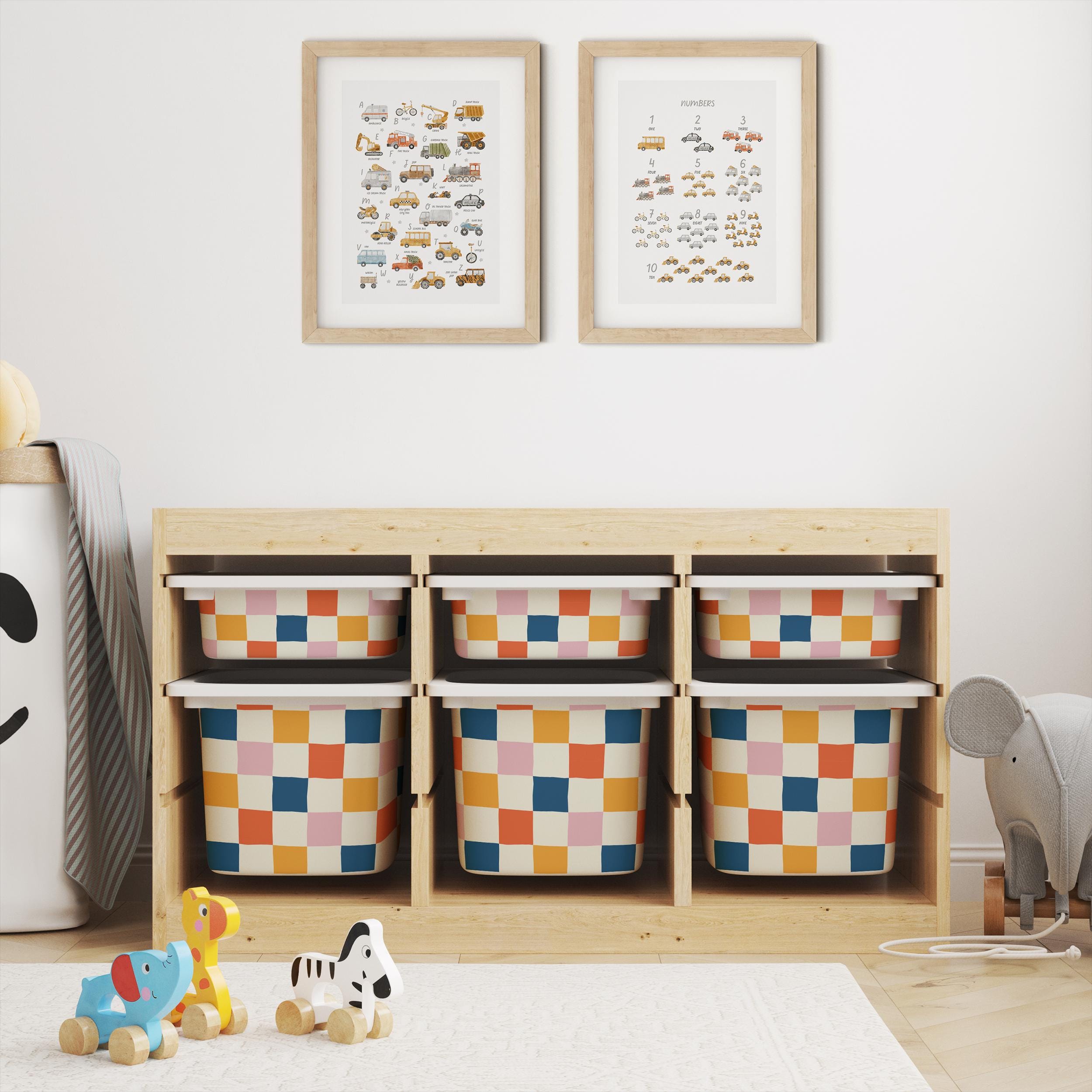 IKEA Trofast Box Checkered Stickers Multicoloured | Removable Playroom Organisation Labels | Scandi Kids Decor