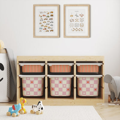 IKEA Trofast Box Red & Pink Stripes Stickers Removable Playroom Organisation Labels Scandi Kids Decor