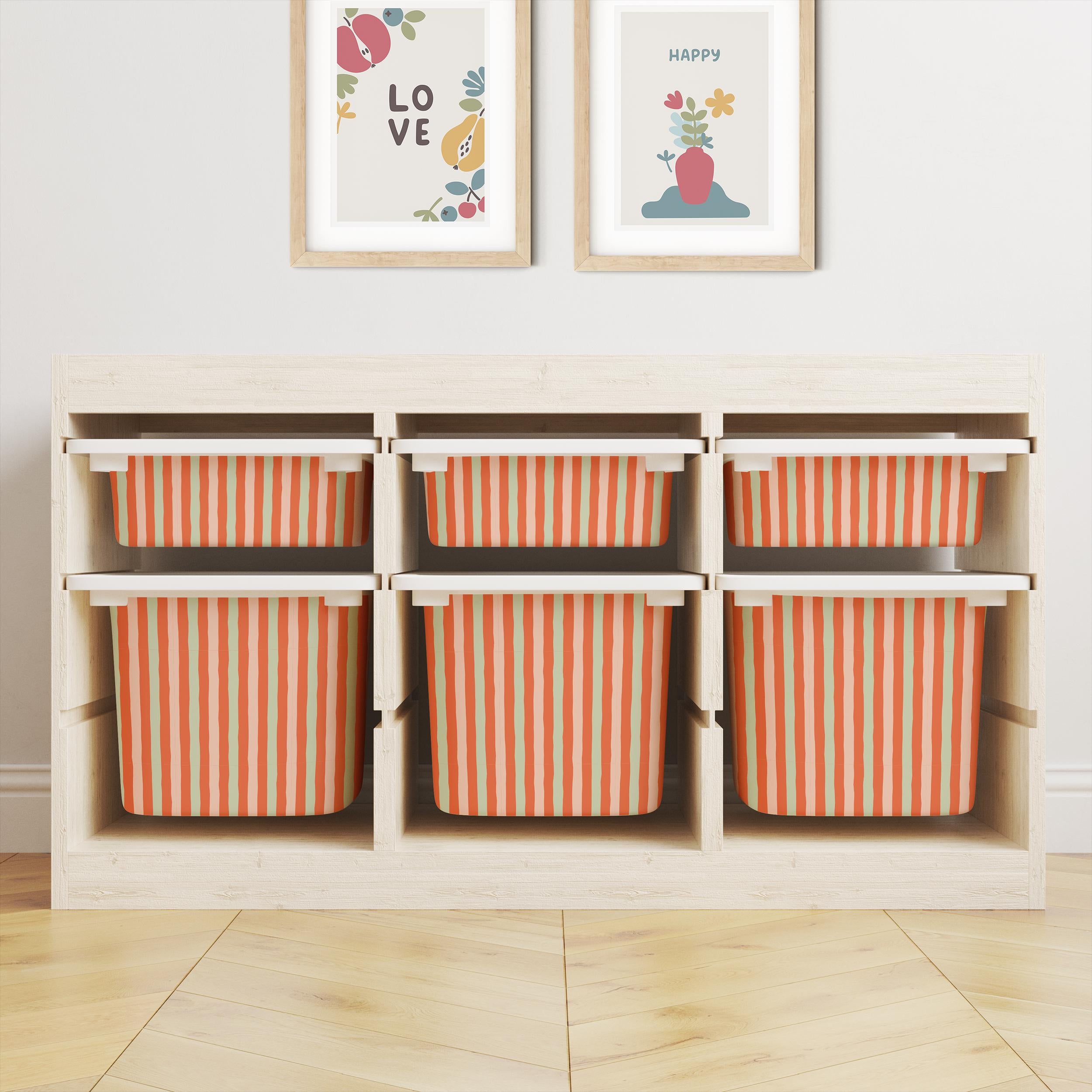 IKEA Trofast Box Red & Pink Stripes Stickers Removable Playroom Organisation Labels Scandi Kids Decor