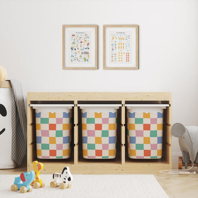 IKEA Trofast Multicoloured Check Box Stickers Scalloped | Removable Playroom Organisation Labels | Scandi Kids Decor