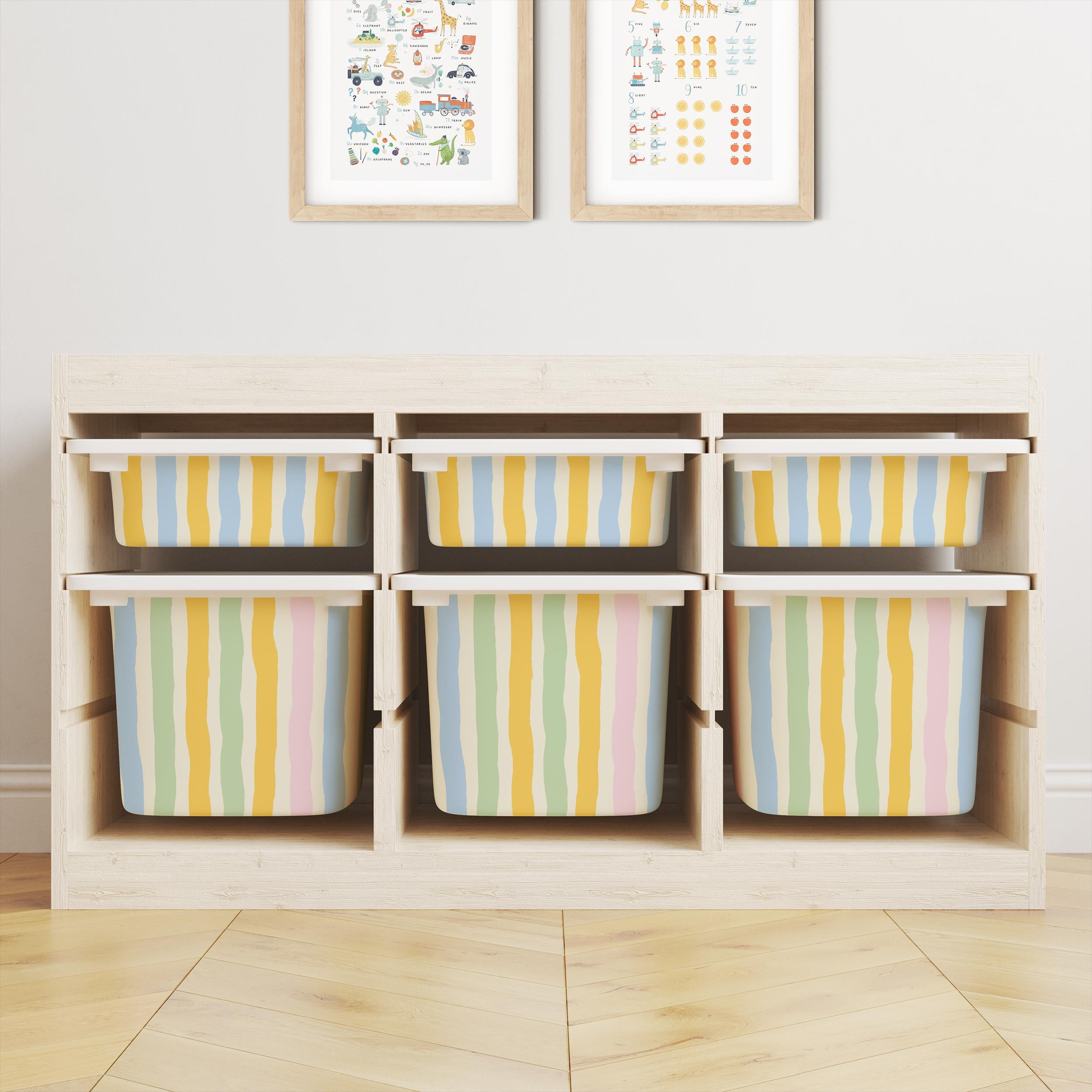 IKEA Trofast Wavy Stripes Box Stickers Multicoloured | Removable Playroom Organisation Labels | Scandi Kids Decor