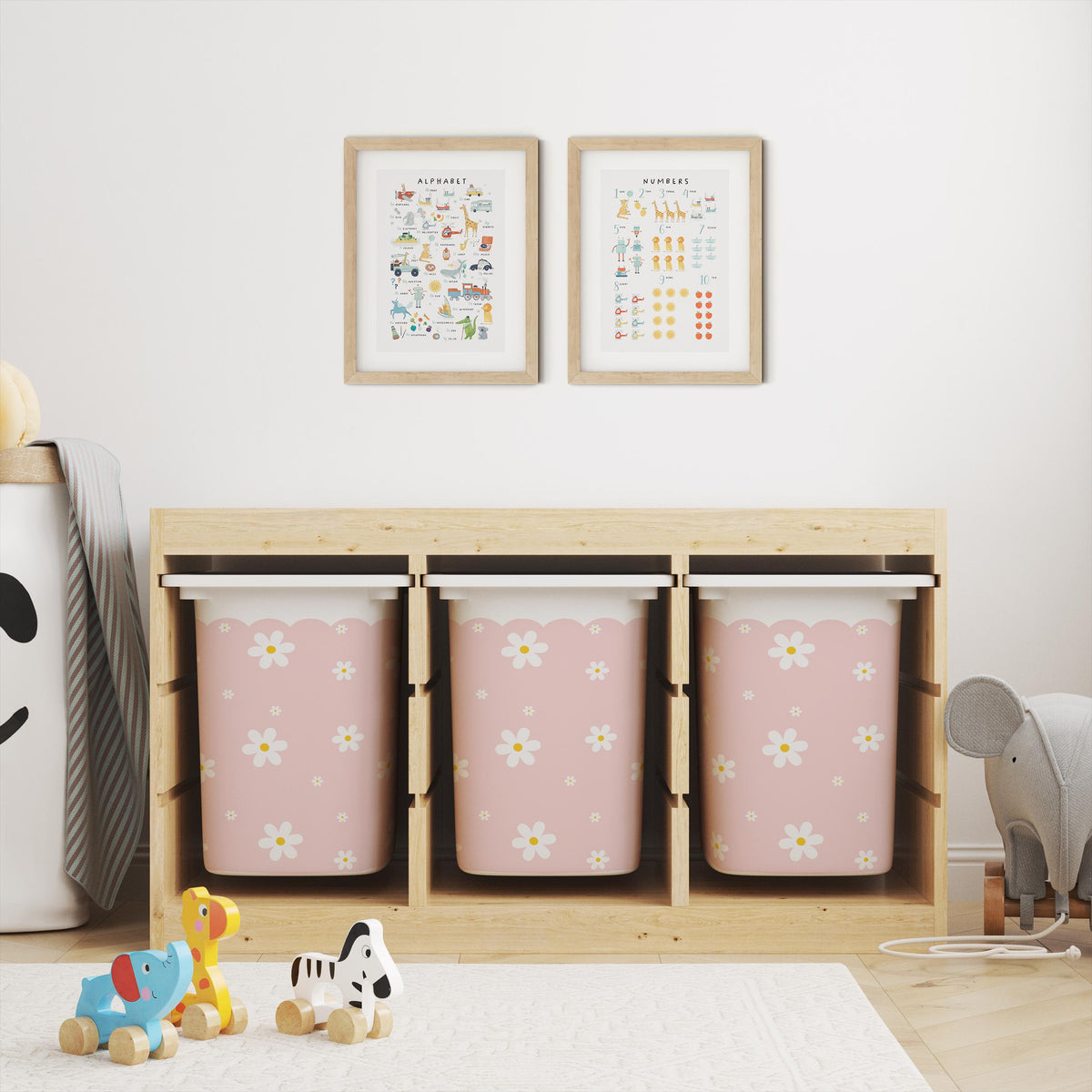 IKEA Trofast Pink Daisies Box Stickers Scalloped | Removable Playroom Organisation Labels | Scandi Kids Decor