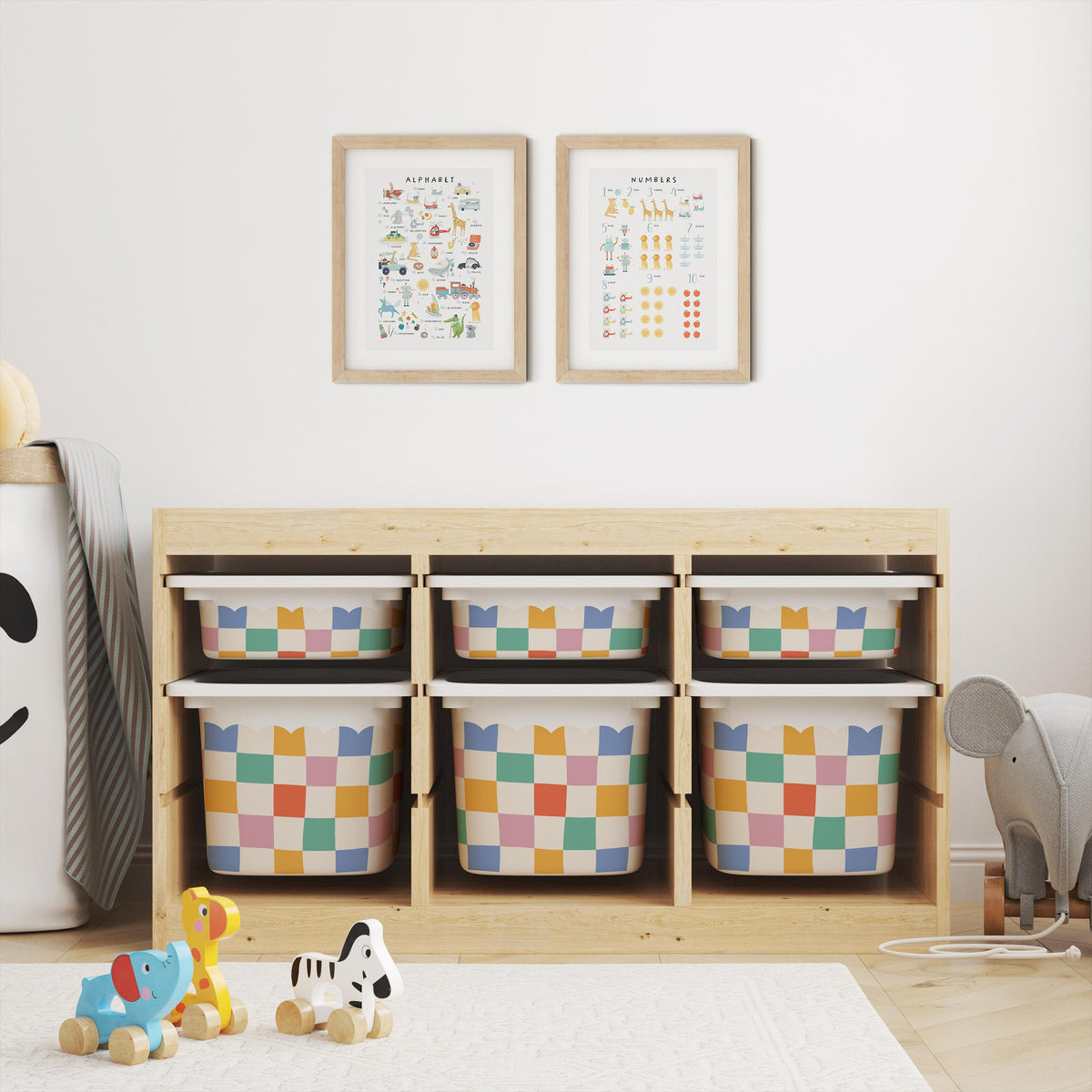 IKEA Trofast Multicoloured Check Box Stickers Scalloped | Removable Playroom Organisation Labels | Scandi Kids Decor