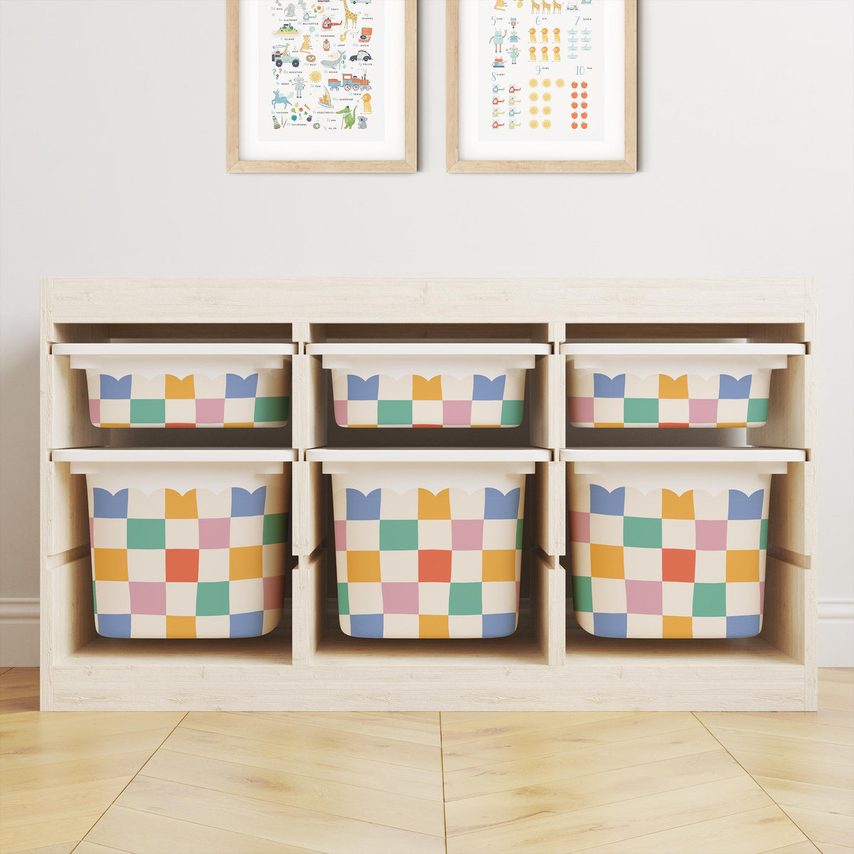IKEA Trofast Multicoloured Check Box Stickers Scalloped | Removable Playroom Organisation Labels | Scandi Kids Decor