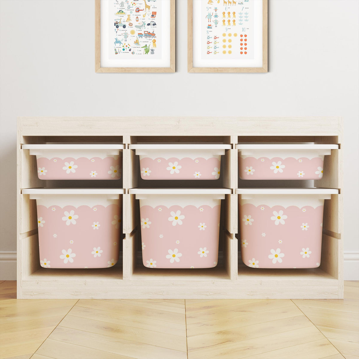 IKEA Trofast Pink Daisies Box Stickers Scalloped | Removable Playroom Organisation Labels | Scandi Kids Decor