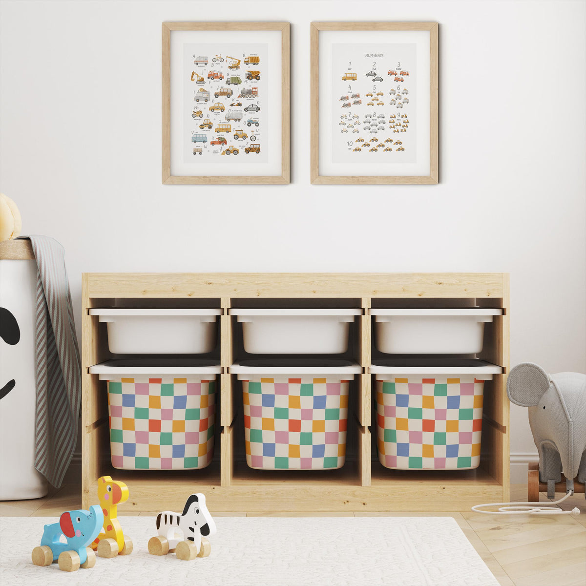 IKEA Trofast Multicoloured Check Box Stickers Scalloped | Removable Playroom Organisation Labels | Scandi Kids Decor
