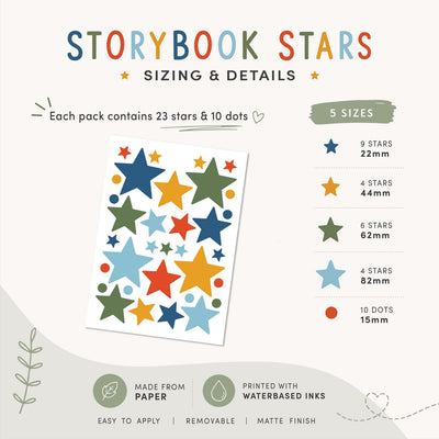 Storybook Star Wall Stickers , Multicolour Baby Nursery Decor , Childrens Bedroom