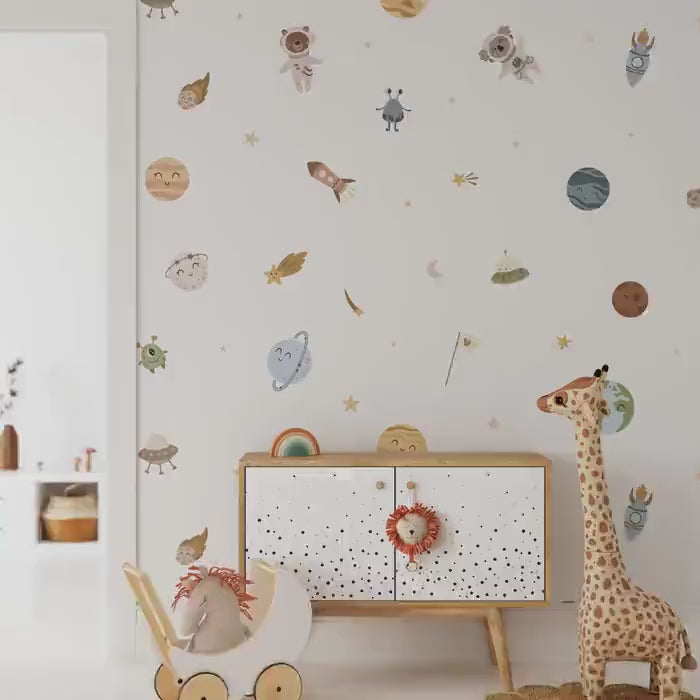 Load video: Space Wall Decals, Solar System Nursery Decor, Removable Planet Wall Stickers, Polka Dot Decals, Peel and Stick, Planets, Valentines Day