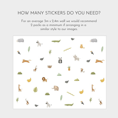 The My Store Safari & Jungle Animal Stickers, showcasing elephants, lions, and giraffes, are perfect for nursery decor. Two packs elegantly cover a 3m x 2.4m wall with these delightful wildlife decals.