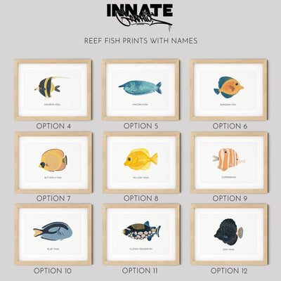 My Stores Reef Fish Nursery Print collection offers numbered prints of vibrant reef fish, like Moorish Idol and Unicorn Fish. Each print includes educational labels, sparking curiosity in young minds and adding fun to any space.